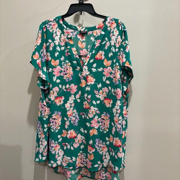 Torrid Georgette Hi-Low Short Sleeve Blouse Green Floral Short Sleeve Sz 3 - Picture 9 of 9